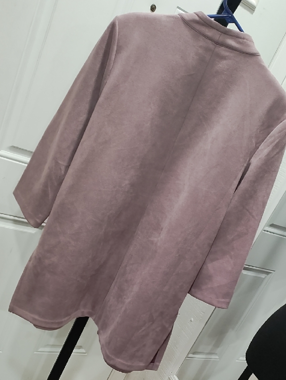New York & Company Dusty Mauve Open-Front Suede-Look Trench Coat - Picture 5 of 6